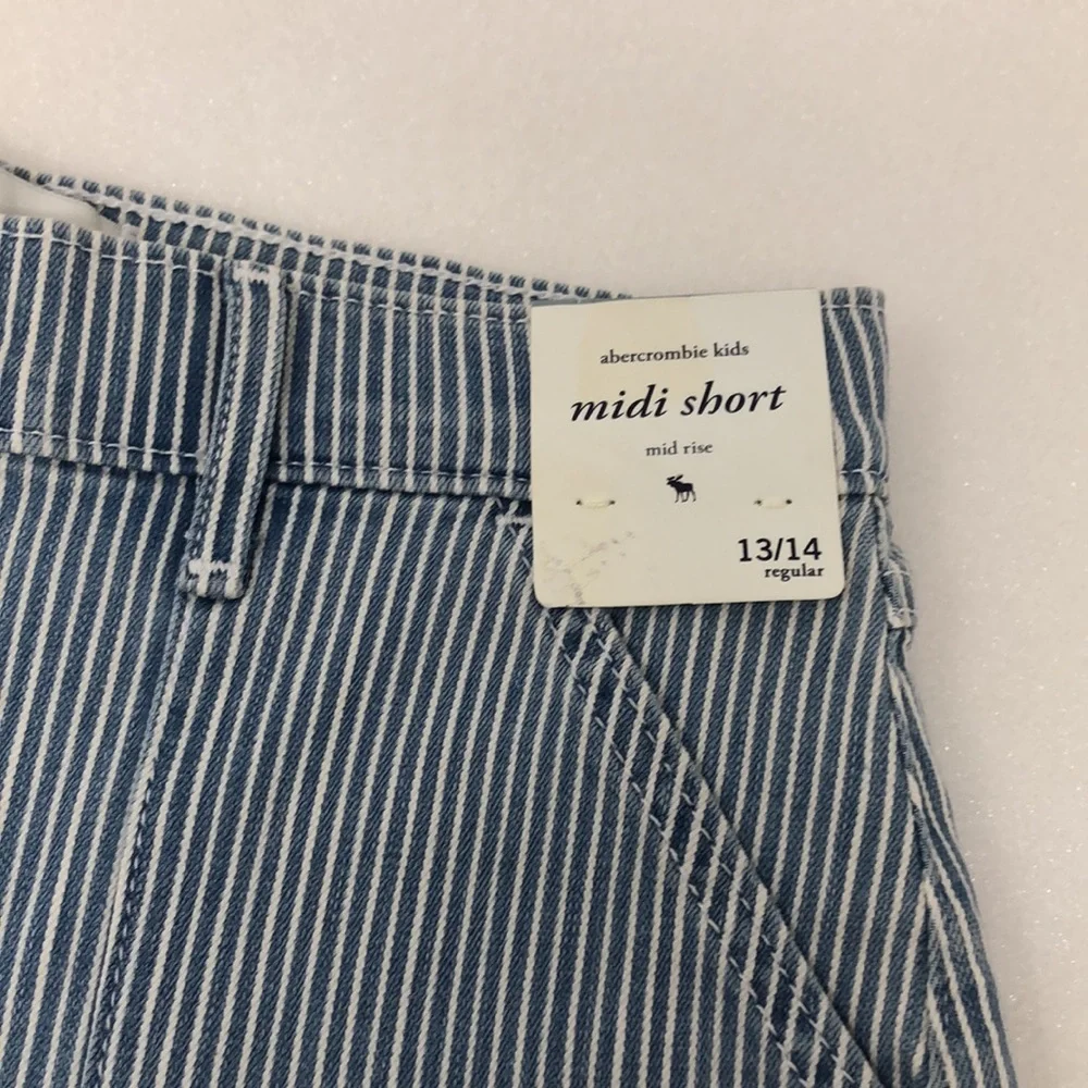Abercrombie Kids Shorts Mid Rise Midi 13/14 Regular Blue & White Stripe Denim - Picture 3 of 15